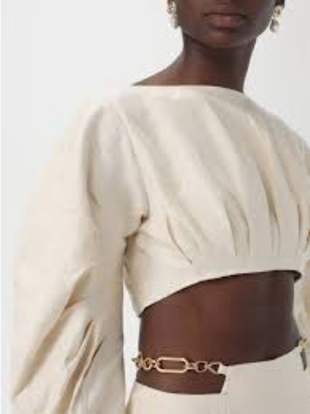 cult gaia Cream Cropped Balloon-Sleeve Top - Picture 3 of 7